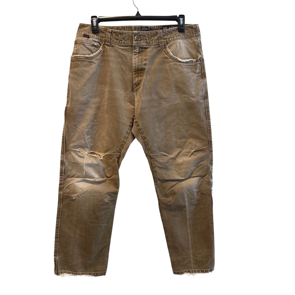 Kuhl Brown Distressed Canvas Pants Articulated Knee Outdoor Hiking Mens 34x29